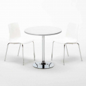 Ronde salontafel wit 70x70 cm met stalen onderstel en 2 gekleurde stoelen Lollipop Silver Voorraad