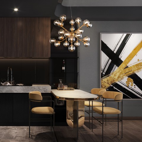 Gouden hanglamp plafond met amberkleurige glazen bollen Dallas Maytoni Aanbieding