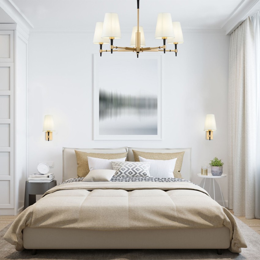 Moderne kroonluchter 5 lichtpunten stoffen lampenkap Zaragoza Maytoni Aanbieding Moderne kroonluchter 5 lichtpunten stoffen lampenkap Zaragoza Maytoni Aanbieding