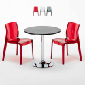 Ronde salontafel zwart 70x70 cm met stalen onderstel en 2 transparante stoelen Femme Fatale Ghost Aanbieding