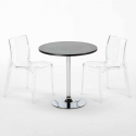 Ronde salontafel zwart 70x70 cm met stalen onderstel en 2 transparante stoelen Femme Fatale Ghost Catalogus