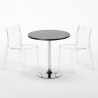 Ronde salontafel zwart 70x70 cm met stalen onderstel en 2 transparante stoelen Femme Fatale Ghost Catalogus