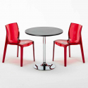 Ronde salontafel zwart 70x70 cm met stalen onderstel en 2 transparante stoelen Femme Fatale Ghost Kortingen