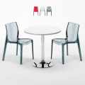 Ronde salontafel wit 70x70 cm met stalen onderstel en 2 transparante stoelen Femme Fatale Spectre Aanbieding