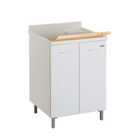 Mobiele wasbak voor bijkeuken met houten plank, 2 deuren, 60x60cm Edilla Montegrappa Aanbieding