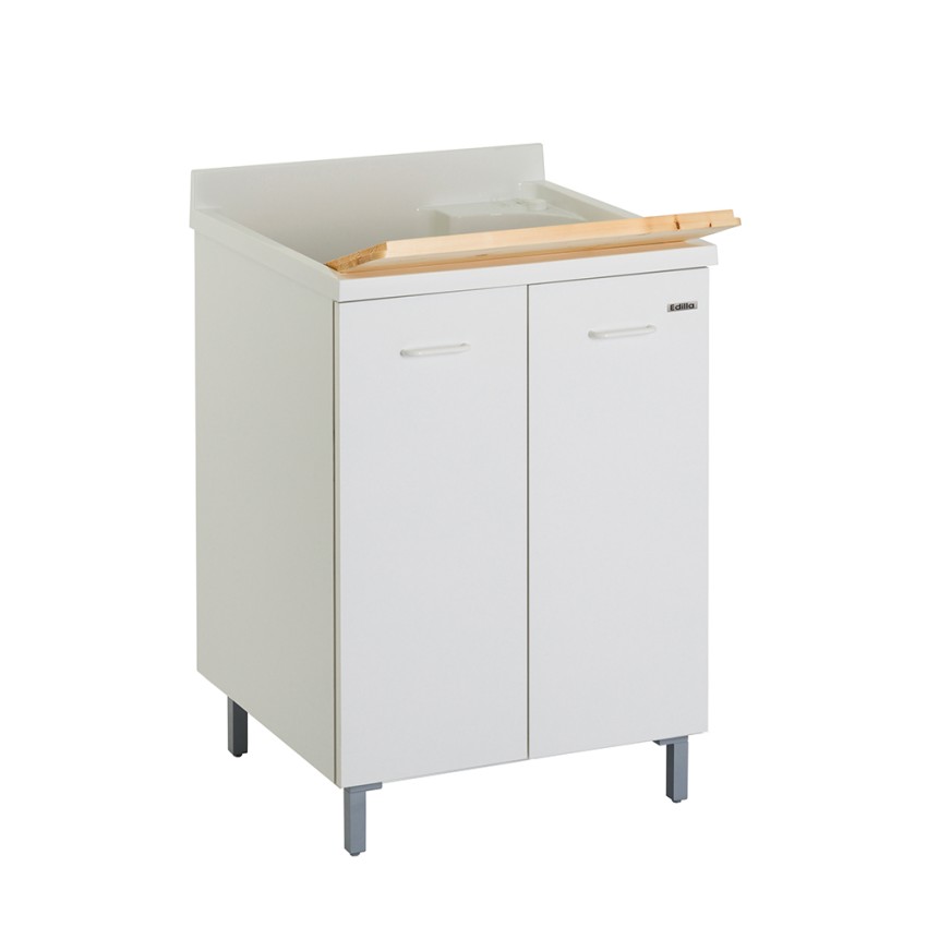 Mobiele wasbak voor bijkeuken met houten plank, 2 deuren, 60x60cm Edilla Montegrappa Aanbieding