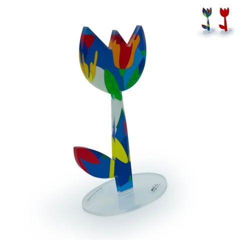 Pop-art stijl gekleurd plexiglas decoratief bloembeeldhouwwerk Tulipano