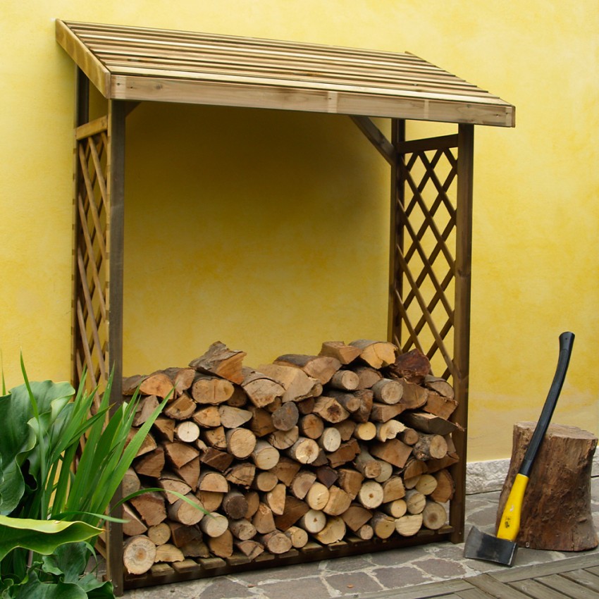 Houten houtopslag met rooster voor buiten, geschikt voor 6 kwintaal brandhout voor open haard Aanbieding Houten houtopslag met rooster voor buiten, geschikt voor 6 kwintaal brandhout voor open haard Aanbieding