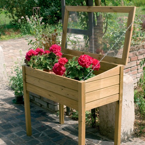 Verhoogde houten plantenbak 50x100cm voor tuin met zaden Basil Aanbieding