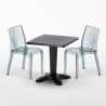 Vierkante salontafel zwart 70x70 cm met stalen onderstel en 2 transparante stoelen Dune Balcony Korting