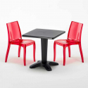 Vierkante salontafel zwart 70x70 cm met stalen onderstel en 2 transparante stoelen Cristal Light Balcony Kortingen