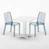 Vierkante salontafel wit 70x70 cm met stalen onderstel en 2 transparante stoelen Cristal Light Terrace Kortingen