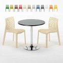 Ronde salontafel zwart 70x70 cm met stalen onderstel en 2 gekleurde stoelen Gruvyer Cosmopolitan Verkoop