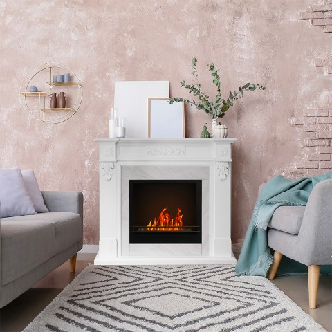 Bio-ethanol vloerhaard met frame in wit marmereffect Truman
