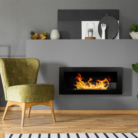 Inbouw bio-ethanol haard milieuvriendelijk met glas Livorno Zwart Aanbieding
