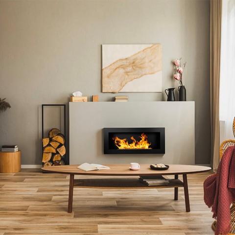 Moderne bio-ethanolhaard met inbouw wandframe Lucca Zwart Aanbieding