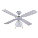 Witte plafondventilator met licht, 4 houten bladen, 105 cm, Salig Aanbieding