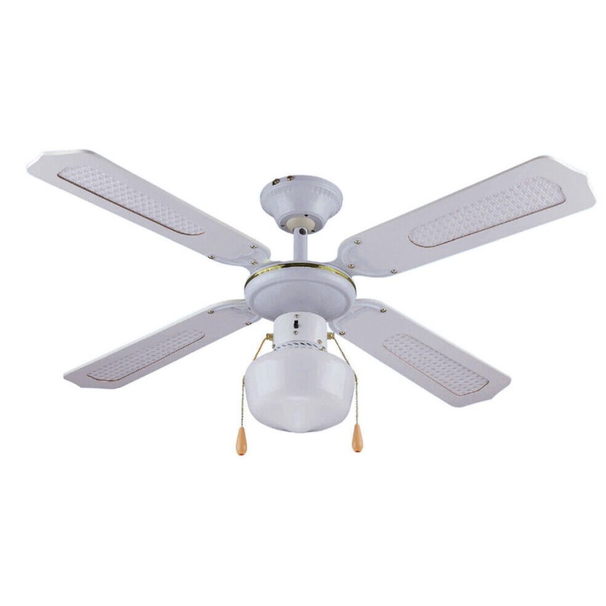 Witte plafondventilator met licht, 4 houten bladen, 105 cm, Salig Aanbieding