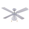 Witte plafondventilator met licht, 4 houten bladen, 105 cm, Salig Aanbieding