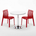 Ronde salontafel wit 70x70 cm met stalen onderstel en 2 gekleurde stoelen Gruvyer Long Island 