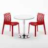 Ronde salontafel wit 70x70 cm met stalen onderstel en 2 gekleurde stoelen Gruvyer Long Island 