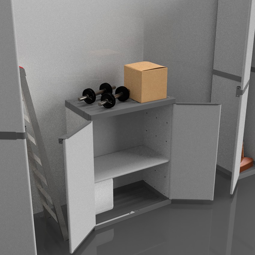 Multifunctionele tuinkast voor buiten van kunststof, 2 deuren met plank Tord Aanbieding Multifunctionele tuinkast voor buiten van kunststof, 2 deuren met plank Tord Aanbieding