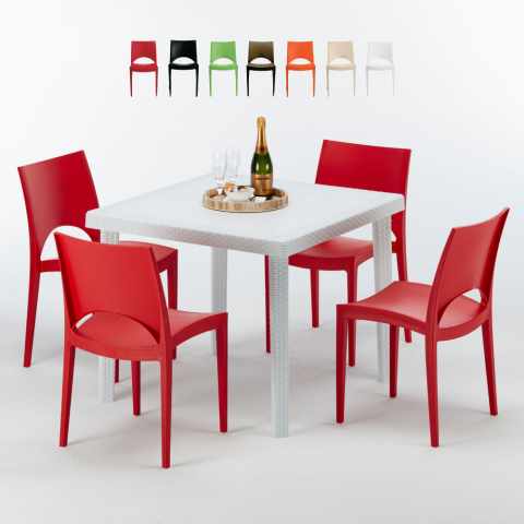 Witte vierkante tafel 90x90 cm met 4 gekleurde stoelen Paris Love Aanbieding