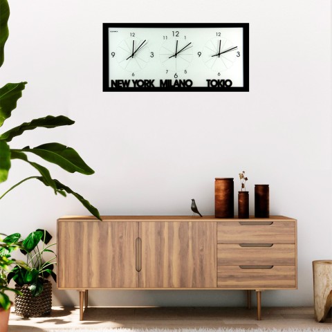 Rechthoekige wandklok mat glas en metaal Fusi Orari Ceart Aanbieding