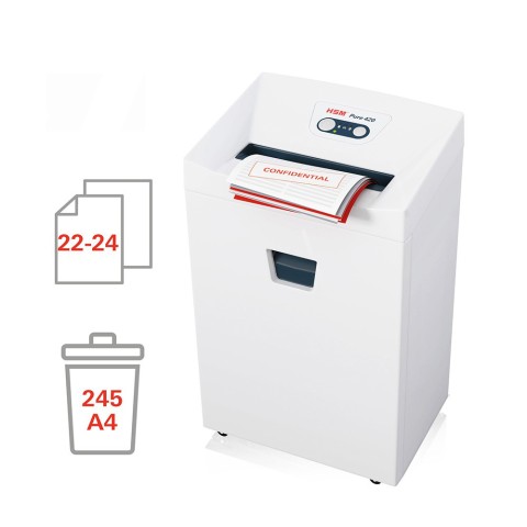 Professionele papierversnipperaar voor kantoor 22-24 vellen 5,8 mm Pure 420 HSM Aanbieding