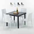 Vierkante zwarte salontafel 90x90 cm met 4 gekleurde stoelen Bistrot Passion Aanbieding