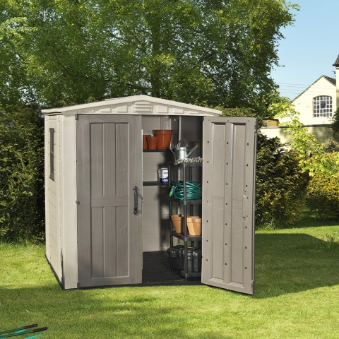 Keter Factor 6x6 K209872 Tuinhuisje van Kunststof met Planken 178x195,5x208cm Aanbieding