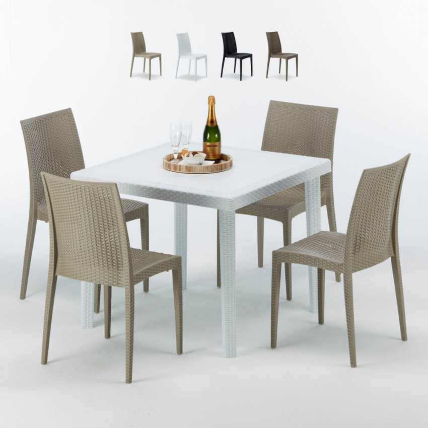 Appal Definitie Aarzelen Bistrot Love Vierkante salontafel wit 90x90 cm met stalen onderstel en 4  gekleurde stoelen