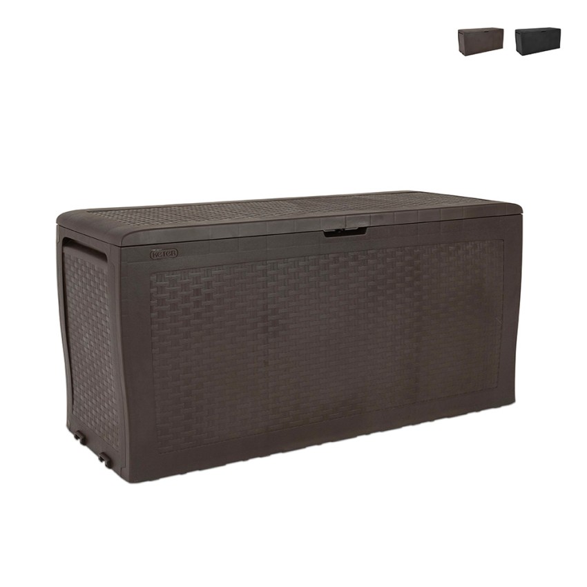 Rattan tuinbank met wielen opbergbox Samoa Keter Aanbieding Rattan tuinbank met wielen opbergbox Samoa Keter Aanbieding