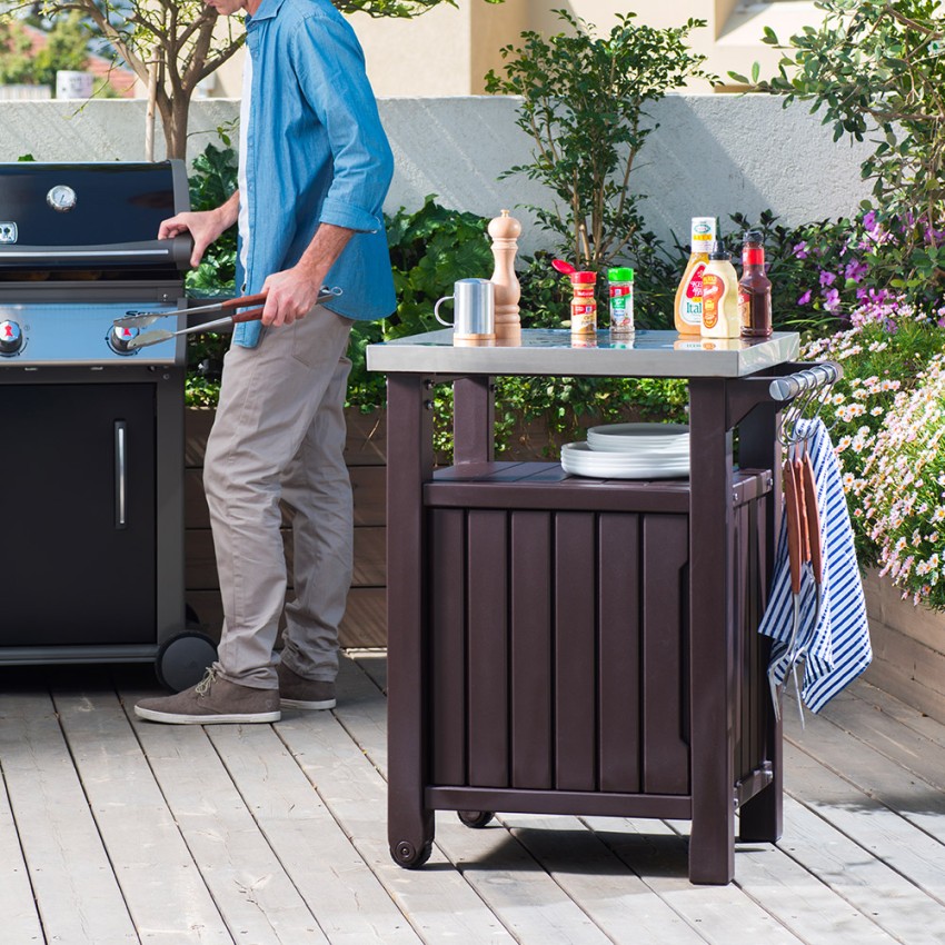 Mobiele BBQ-opbergkast met stalen bovenblad Unity Keter K253041 Aanbieding Mobiele BBQ-opbergkast met stalen bovenblad Unity Keter K253041 Aanbieding