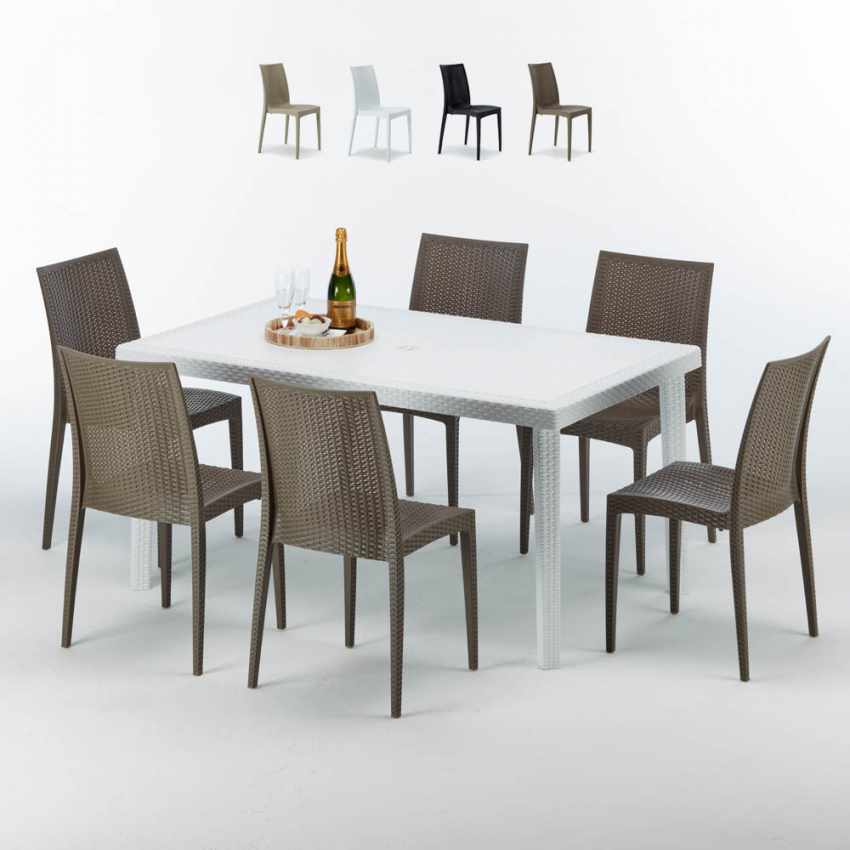 Rechthoekige salontafel wit 90x90 cm met stalen onderstel en 4 gekleurde stoelen Bistrot Summerlife Aanbieding