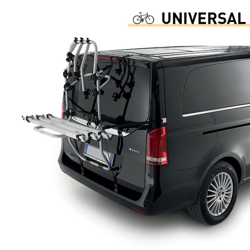 Universele fietsendrager voor 3 fietsen achterklep Bici Ok 3 Van Aanbieding Universele fietsendrager voor 3 fietsen achterklep Bici Ok 3 Van Aanbieding