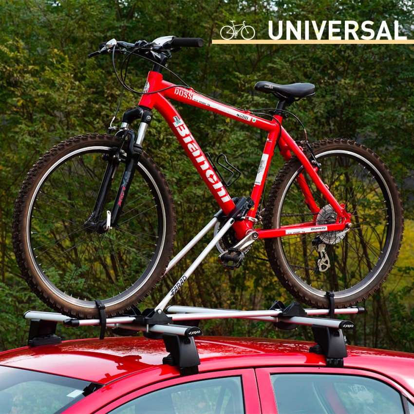 Universele fietsendrager voor autodakstangen van staal met diefstalbeveiliging Maira Aanbieding Universele fietsendrager voor autodakstangen van staal met diefstalbeveiliging Maira Aanbieding