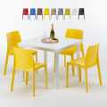 Witte vierkante tafel 90x90 cm met 4 gekleurde stoelen Rome Love Aanbieding