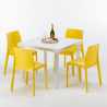 Witte vierkante tafel 90x90 cm met 4 gekleurde stoelen Rome Love Afmetingen