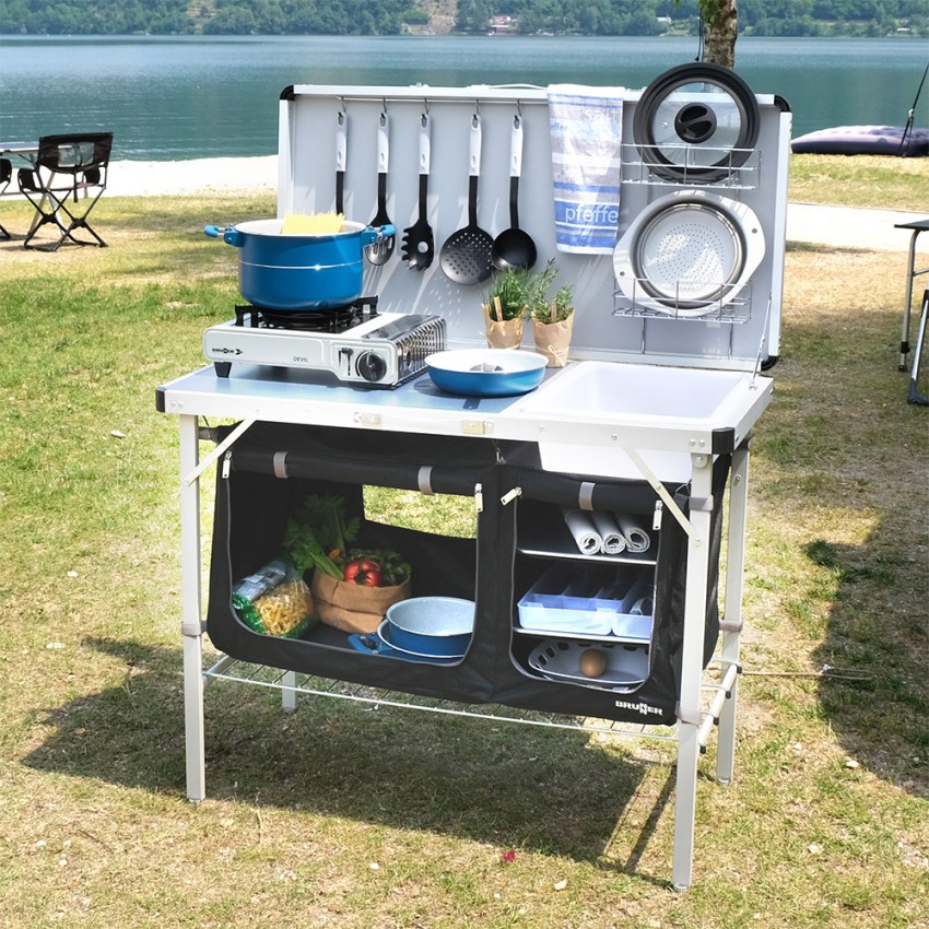 Opvouwbare camping keukenkast met accessoires Drive In Black Brunner