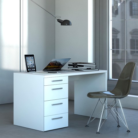 Moderne witte bureau met 4 laden voor kantoor en thuiswerken 110x60 KimDesk WS Aanbieding