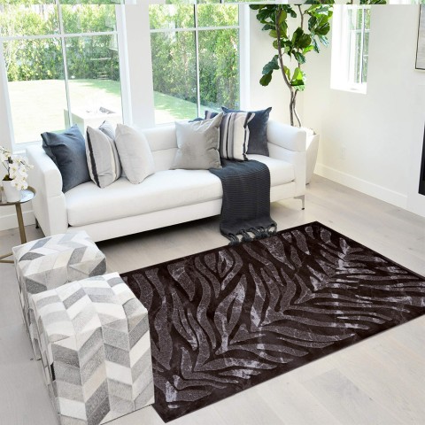 Bruin rechthoekig kleed met zebraprint, geschikt voor woonkamer Double MAR007 Aanbieding