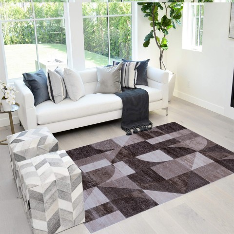 Moderne rechthoekige bruine tapijt met geometrisch ontwerp voor woonkamer Double MAR009 Aanbieding