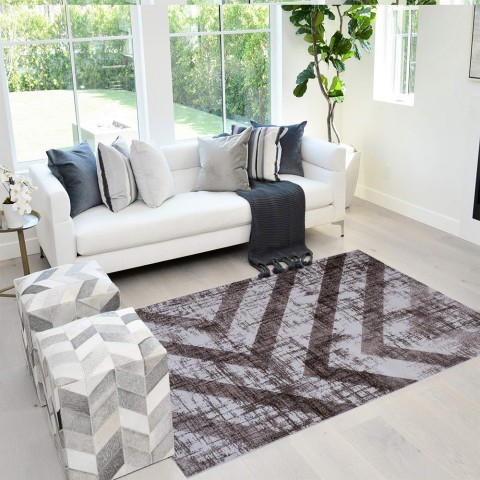 Wit-bruine rechthoekige design vloerkleed geometrisch Double MAR010 Aanbieding