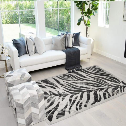 Moderne rechthoekig vloerkleed zebraprint grijs zwart Double GRI006 Aanbieding
