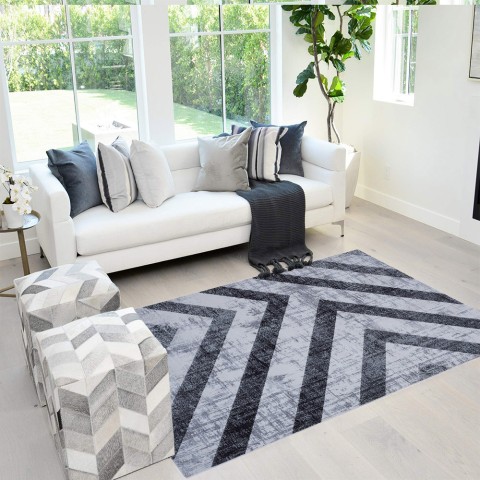 Moderne rechthoekige geometrische design tapijt grijs zwart Double GRI008 Aanbieding