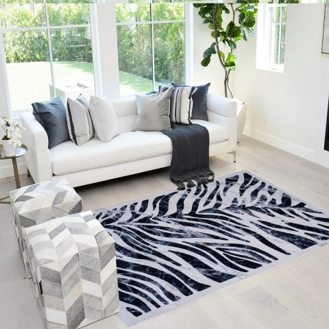 Moderne rechthoekig zebraprint tapijt in grijs en lichtblauw Double BLU003 Aanbieding