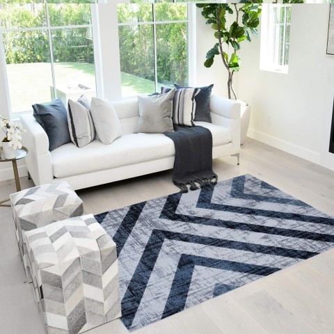 Rechthoekig vloerkleed woonkamer geometrisch design kortpolig Double BLU004 Aanbieding