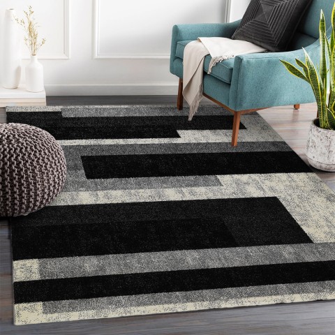Moderne vloerkleed met geometrisch design, kortpolig, grijs wit zwart GRI224 Aanbieding