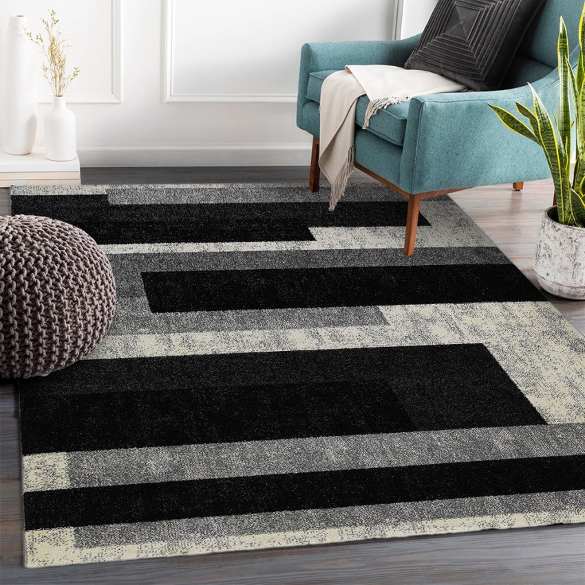 Moderne vloerkleed met geometrisch design, kortpolig, grijs wit zwart GRI224 Aanbieding